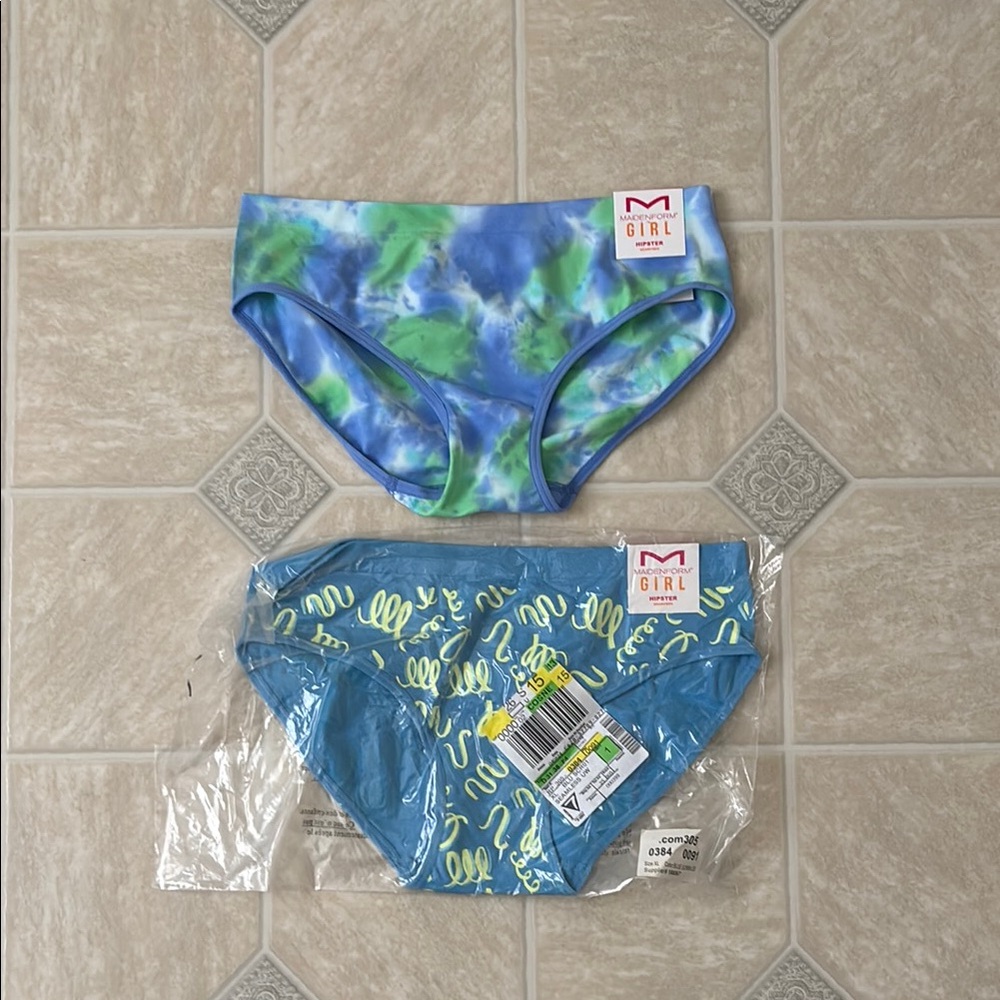 Maidenform Girl Blue and Green Tie-Dye Bikini Briefs - 2 Pack